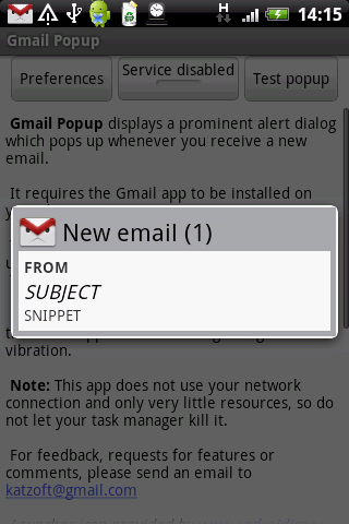 Gmail Popup 2.6 - Выводит "popup" уведомление о новой почте