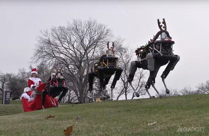 Рождественских оленей в упряжке Санты заменили роботами BigDog (видео)