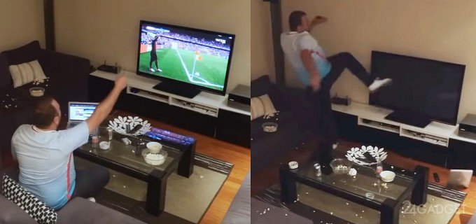 Вот что бывает, когда жена футбольного фаната умеет дистанционно управлять телевизором (видео)