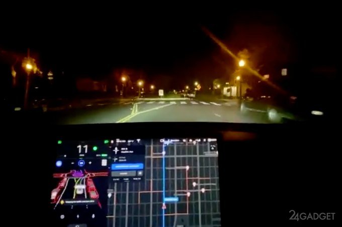 Видео демонстрирует бета-тест полностью автономного автопилота для электрокаров Tesla