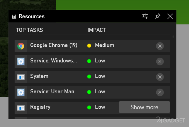 Приложение Xbox Game Bar способно контролировать выявлять приложения расходующие ресурсы ПК