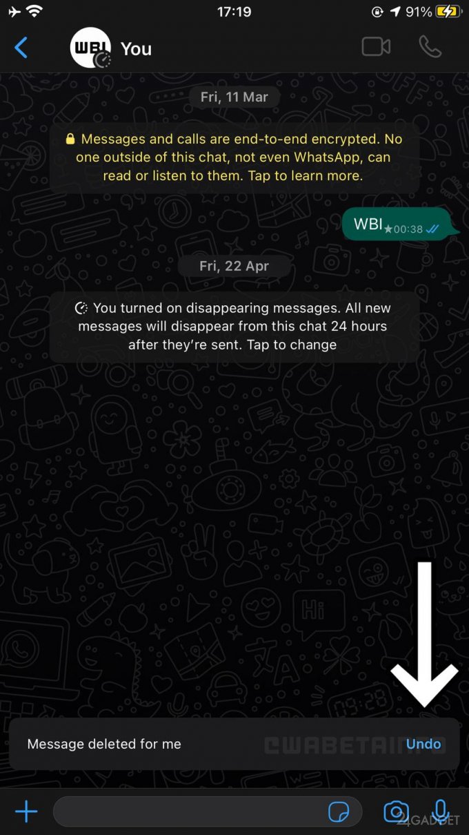В WhatsApp разрешил восстанавливать удалённые по ошибке сообщения