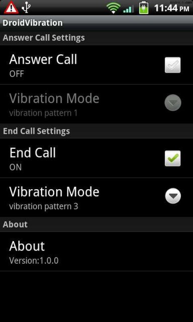 DroidVibration 1.2.2 - Установка вибрации на ответ абонента или завершение звонка
