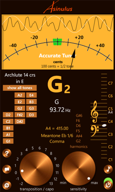 Accurate Tuner Pro v1.1- музыкальный тюнер с широкими настройками инструментов