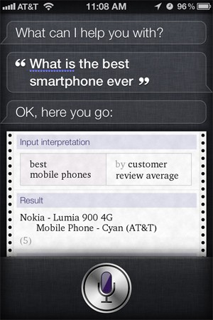 Siri считает лучшим смартфоном Nokia Lumia 900