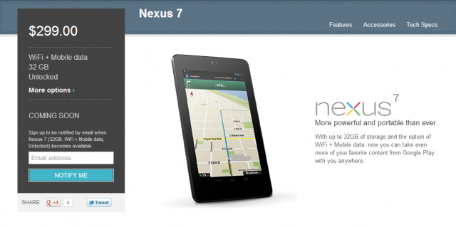 Озвучена стоимость обновлённых Google Nexus 7