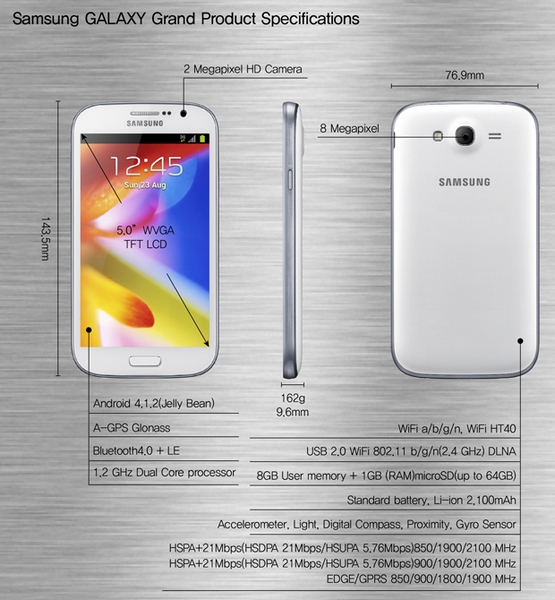 Samsung Galaxy Grand - 5-дюймовая новинка на 2 сим-карты (2 фото)