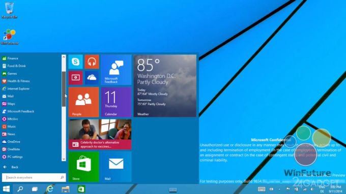 Windows 9 может получить полноценное меню "Пуск" (видео)