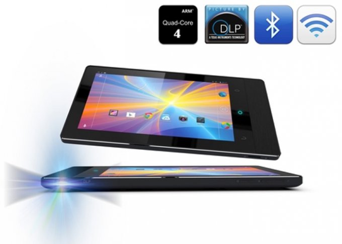 7-inch tablet with a built-in projector (2 photos + video)