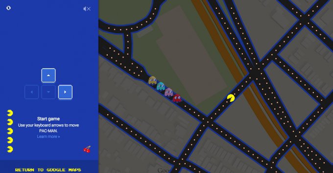 На картах Google появилась игра Pac-Man