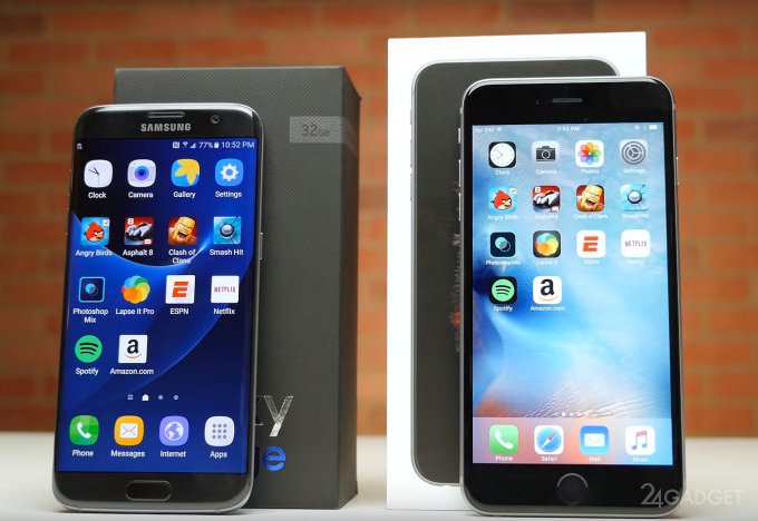 Сравнение скорости работы Galaxy S7 Edge и iPhone 6S Plus (видео)