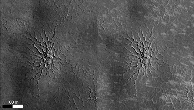 Ученые раскрыли секрет появления "пауков" на Марсе (5 фото)