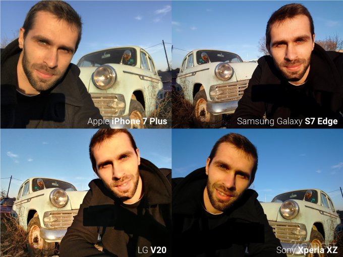 Сравнение селфи-камер iPhone 7, Galaxy S7 Edge, V20 и Xperia XZ (7 фото)