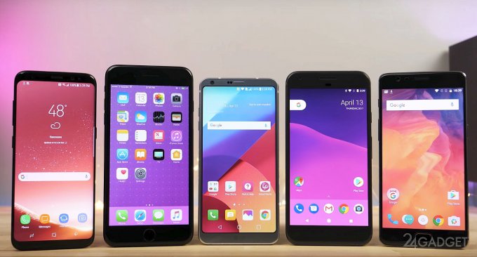Galaxy S8, iPhone 7 Plus, LG G6, Pixel и OnePlus 3T прошли тест на скорость (видео)