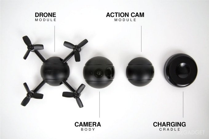 Action-camera, self-drone and safety chamber in one gadget