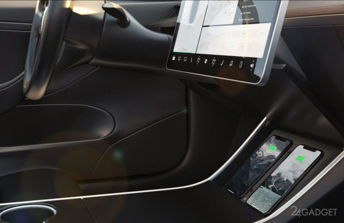 Беспроводная зарядка для Tesla Model 3 зарядит два смартфона одновременно (6 фото)