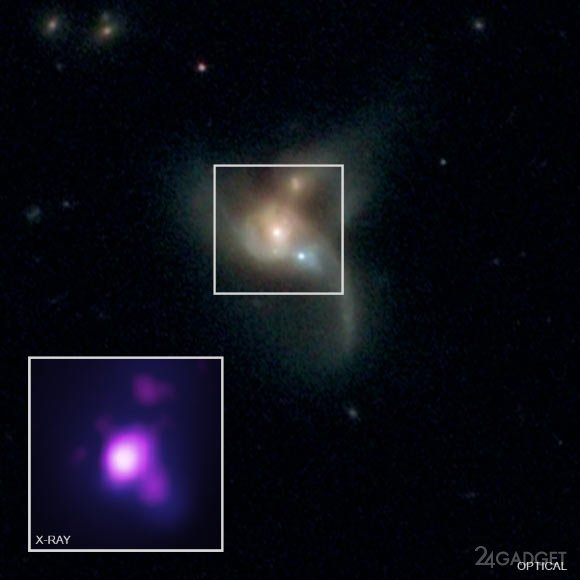 Астрономы продемонстрировали слияние трех черных дыр в единую сверхмассивную (3 фото + видео)